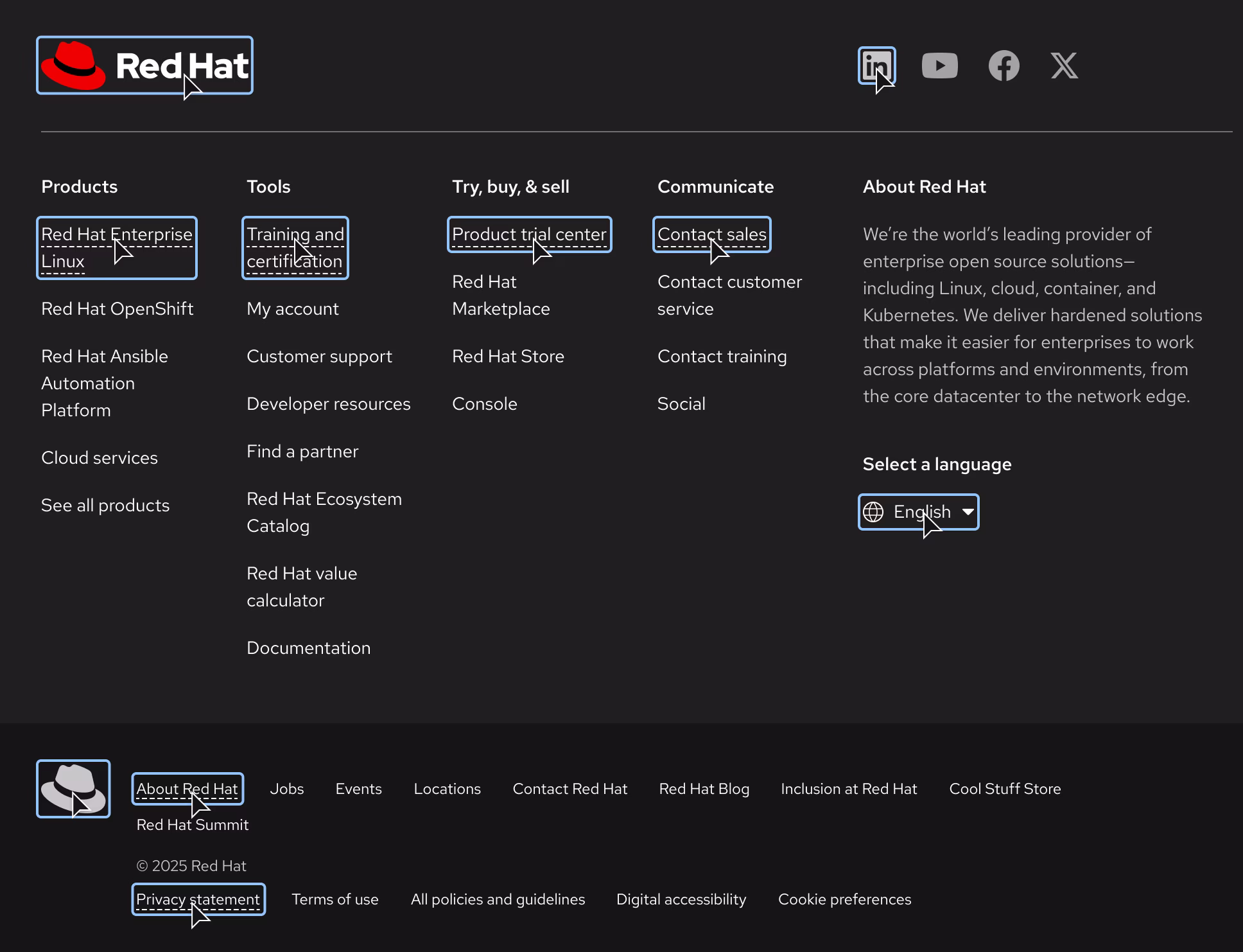 Active state examples within a footer